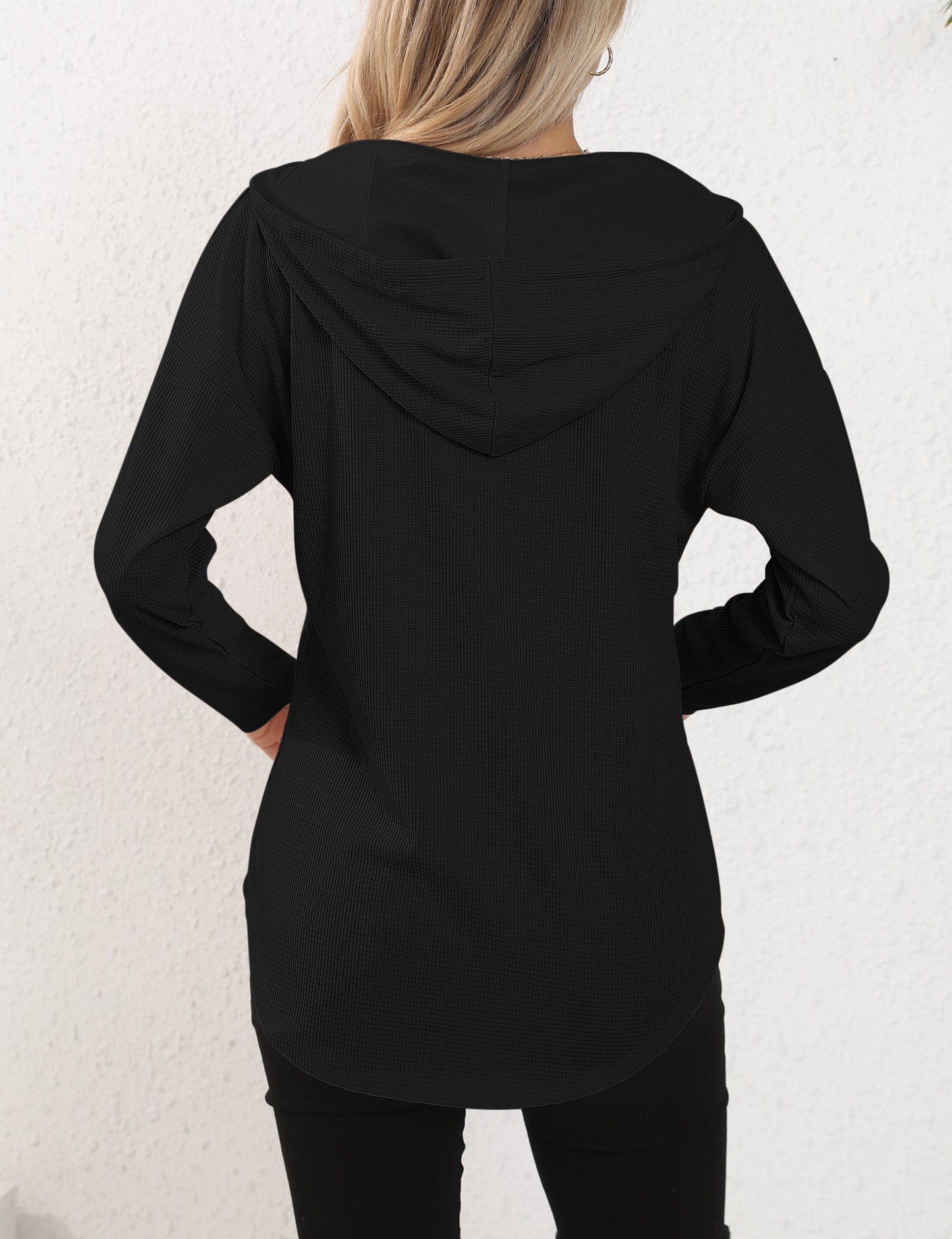 morhuduck Women's V Neck Hoodies Long Sleeve Sweatshirt Drawstring Pullover Tops with Pocket, Black