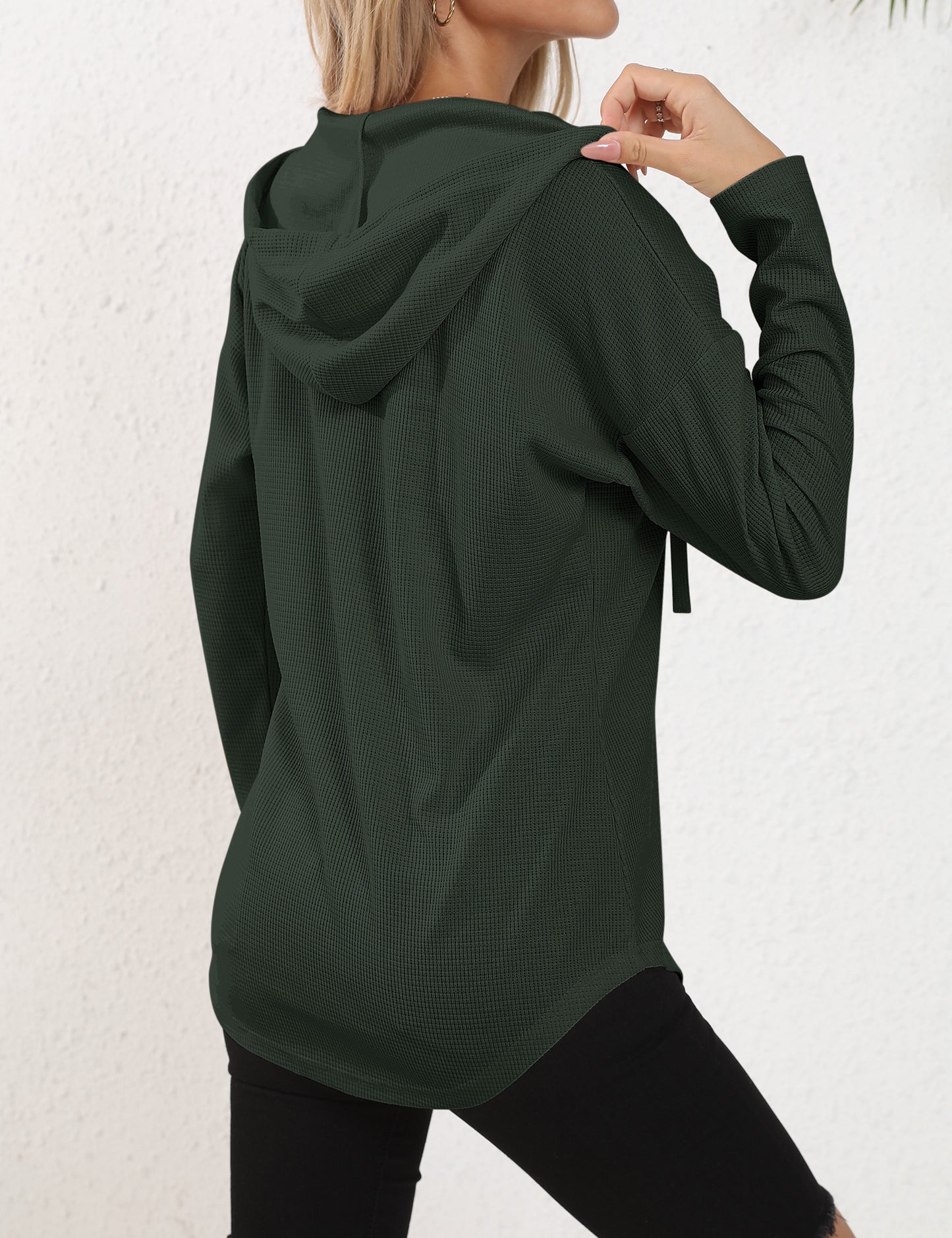 morhuduck Women's V Neck Hoodies Long Sleeve Sweatshirt Drawstring Pullover Tops with Pocket, Army Green