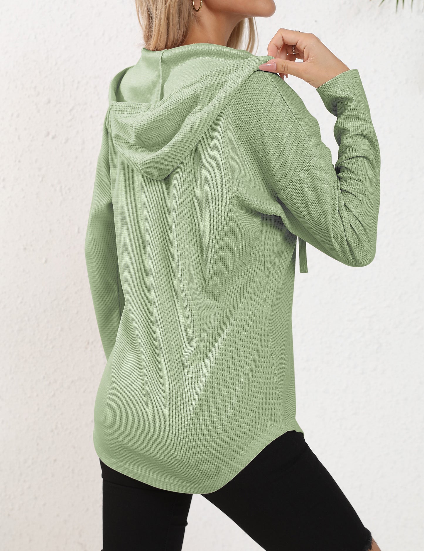 morhuduck Women's V Neck Hoodies Long Sleeve Sweatshirt Drawstring Pullover Tops with Pocket, Mint Green