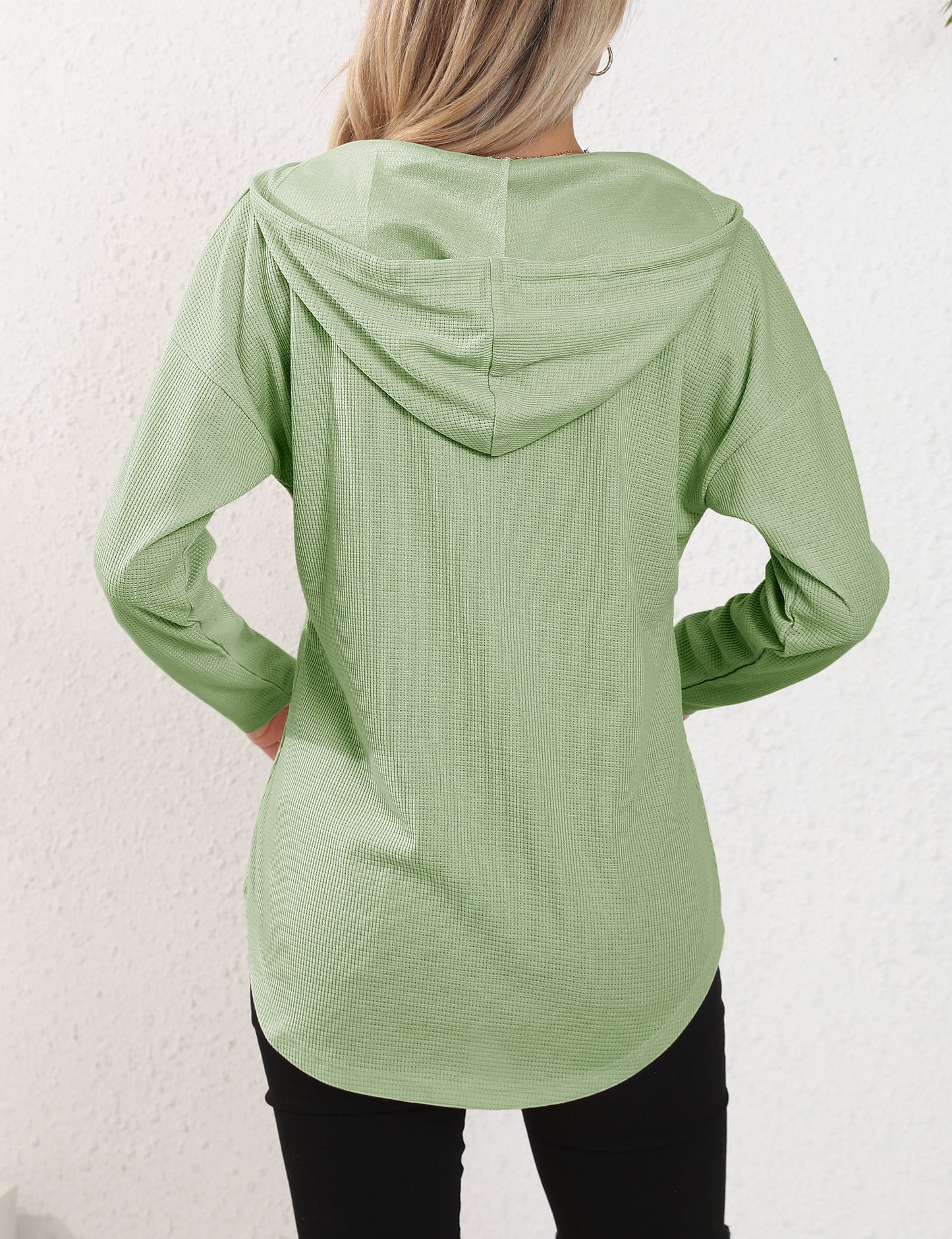 morhuduck Women's V Neck Hoodies Long Sleeve Sweatshirt Drawstring Pullover Tops with Pocket, Mint Green