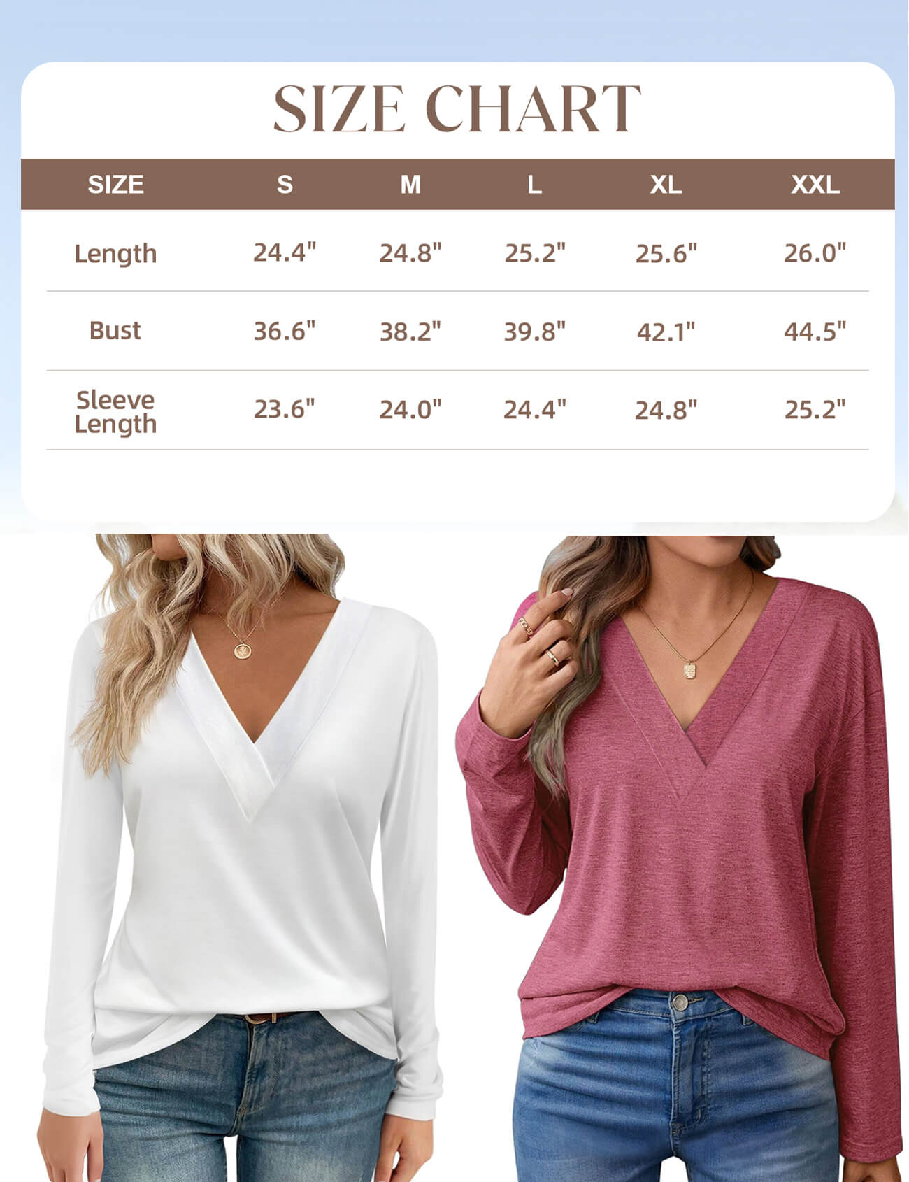 Long Sleeve Shirts for Women Loose Fit V Neck Casual Tops Solid Color Basic Tees Fall Trendy Outfits